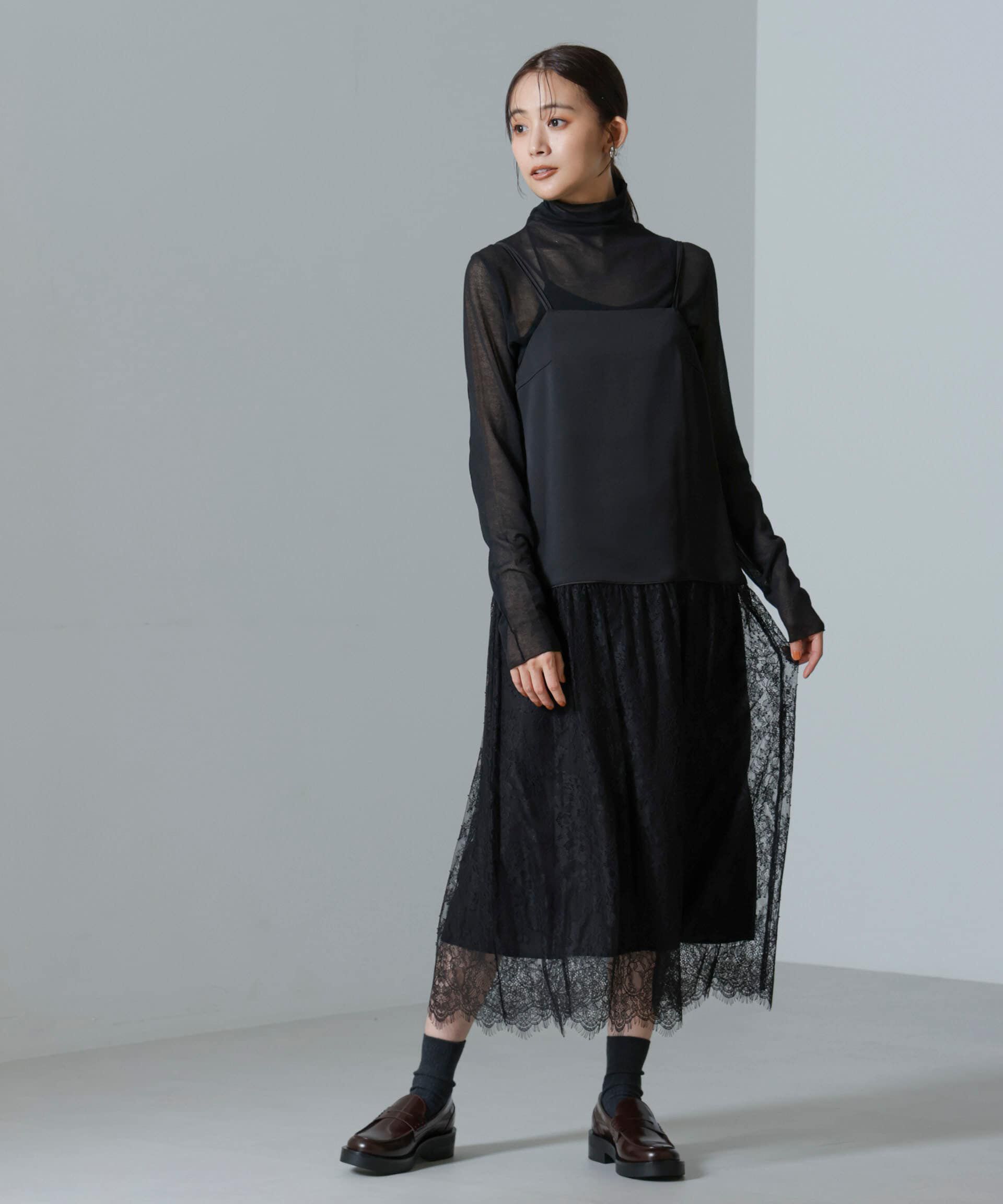 nano･universe「レース切り替えサテンキャミワンピース」|ワンピース|