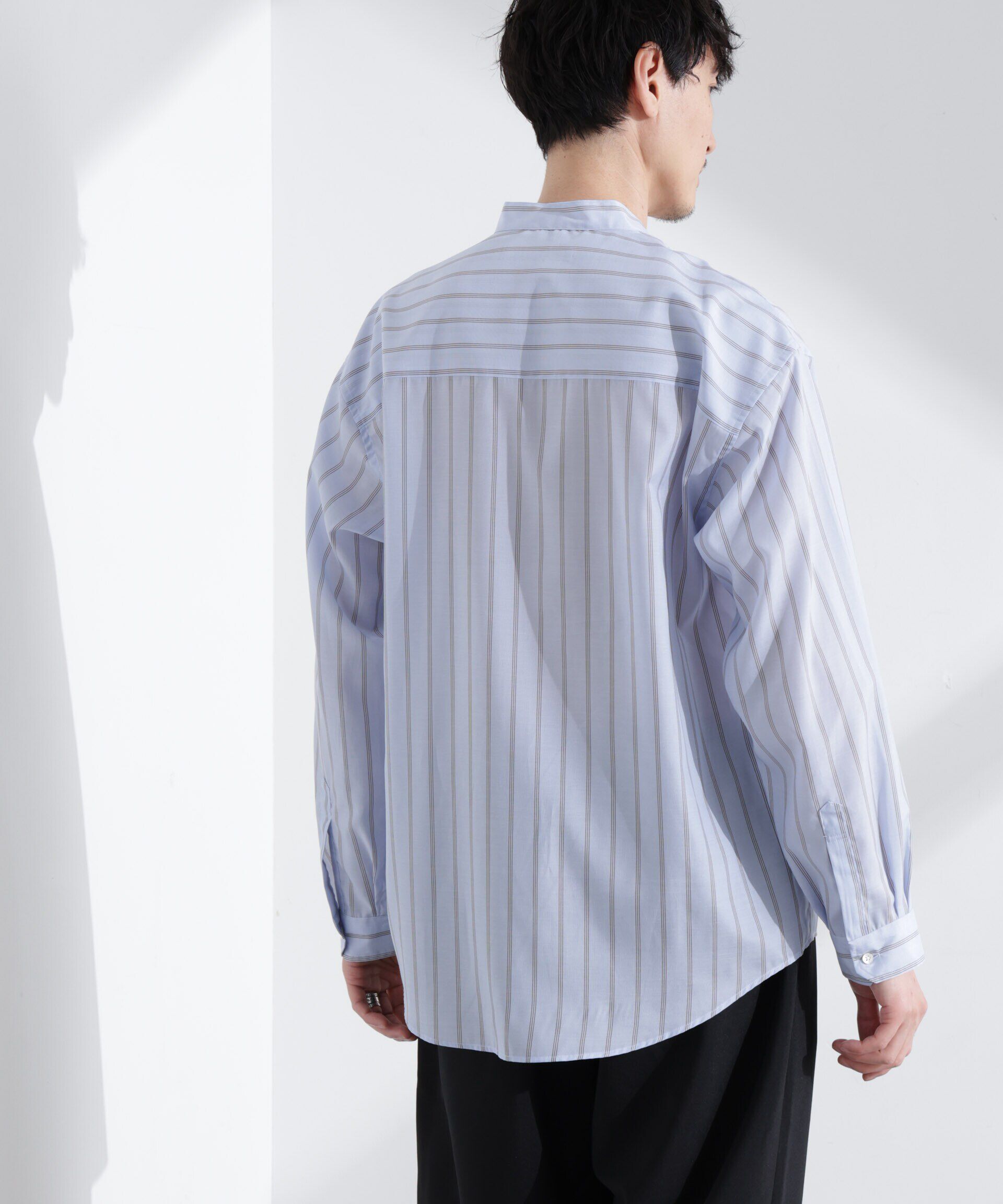 nano･universe「「大人のワイドシャツ」バンドカラー　ストライプ 長袖」|シャツ・ブラウス|