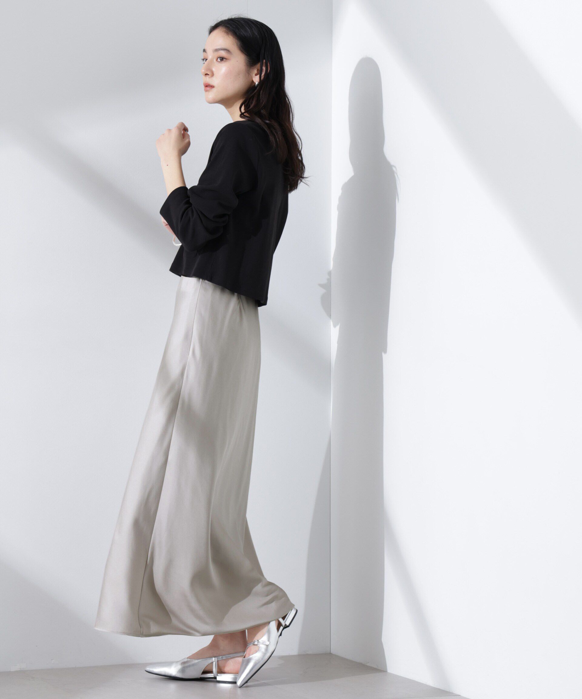 nano･universe「サテンバイヤスロングナロースカート」|スカート|