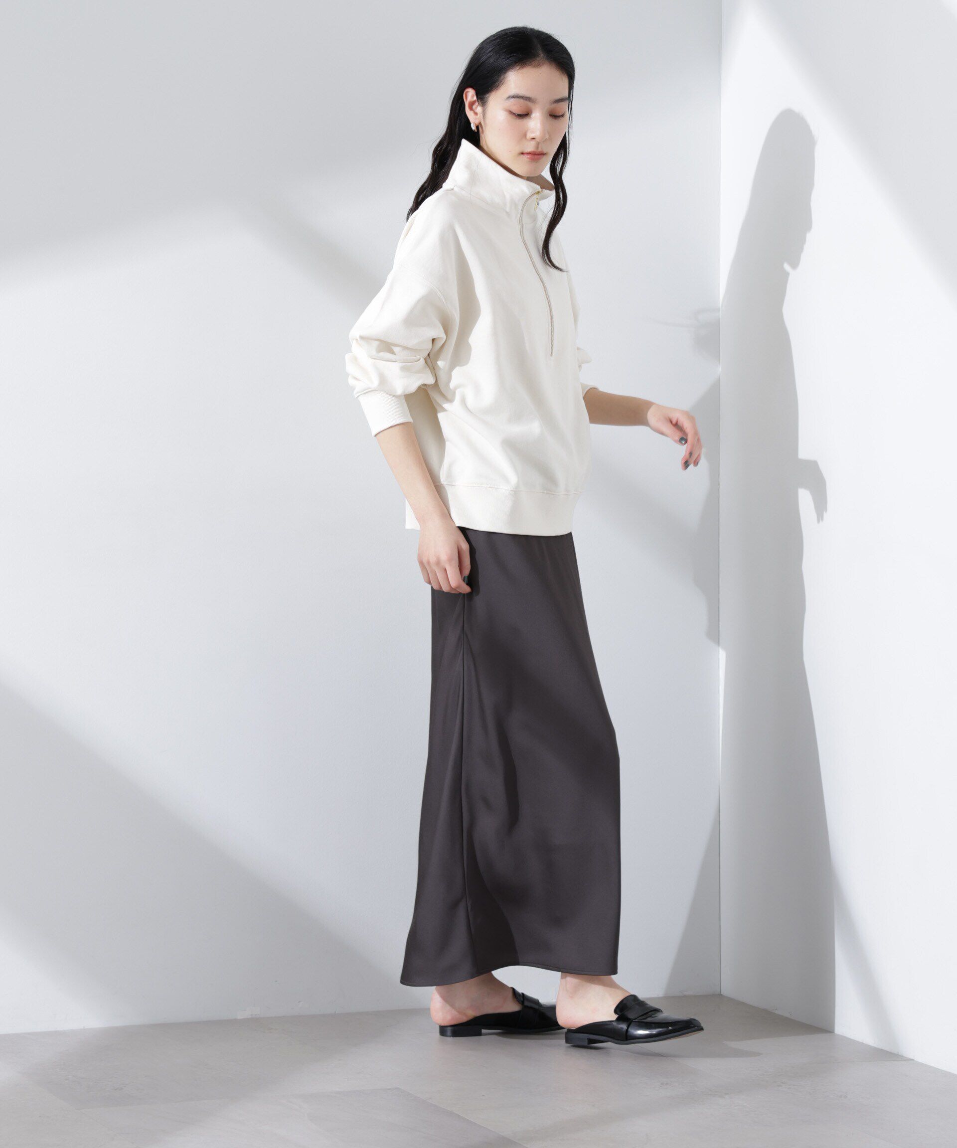 nano･universe「サテンバイヤスロングナロースカート」|スカート|