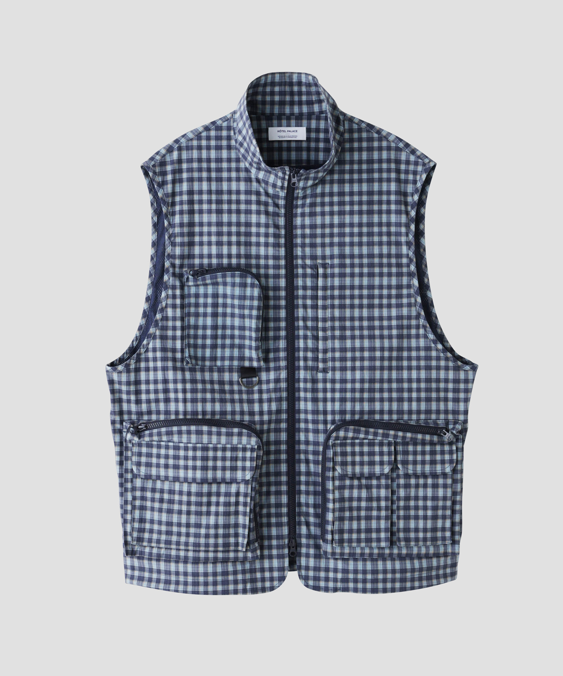 nano･universe「「HOTEL PALACE」オテルパラス デジタルプリントトラベルチェックベスト」|ダウンベスト・ベスト|