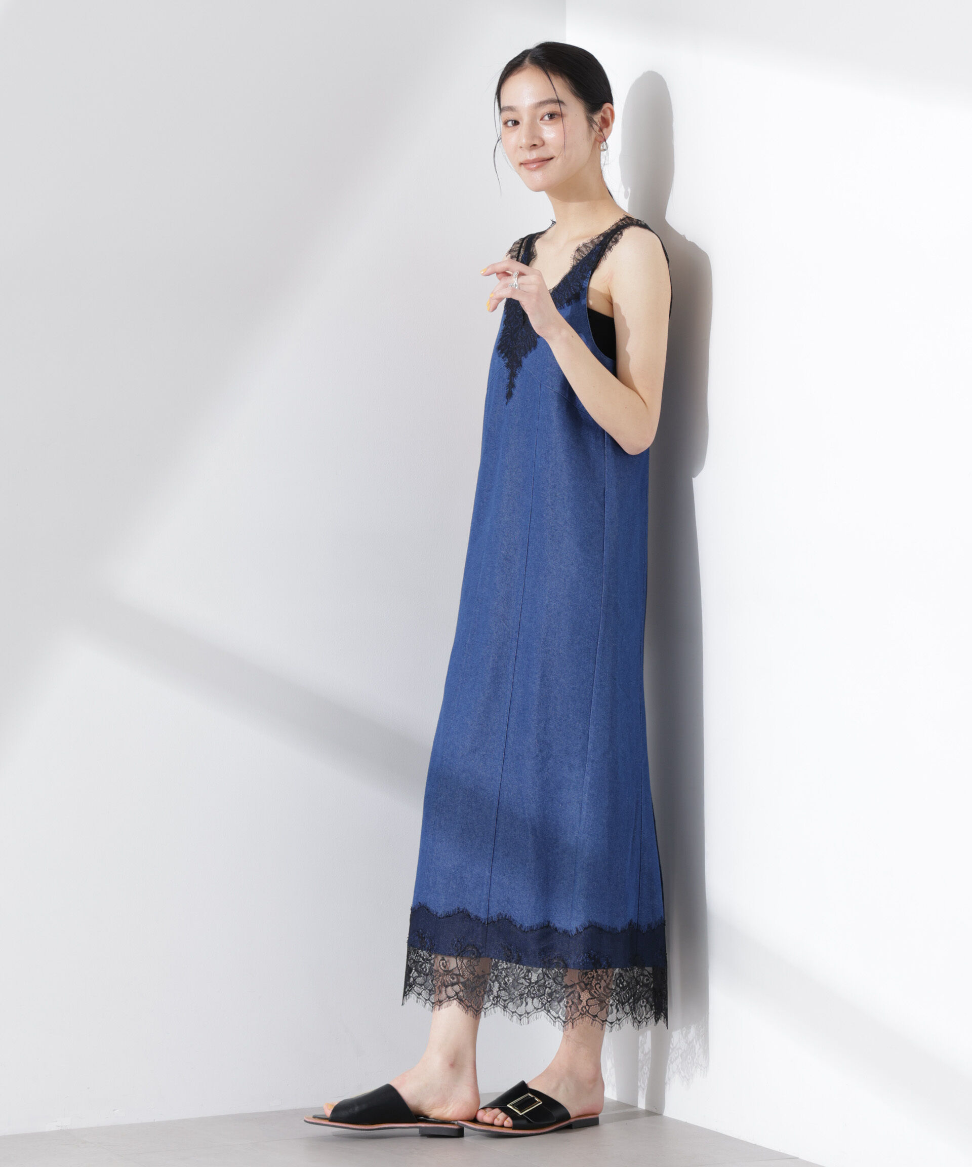 nano･universe「レースディティールデニムドレス」|ワンピース|