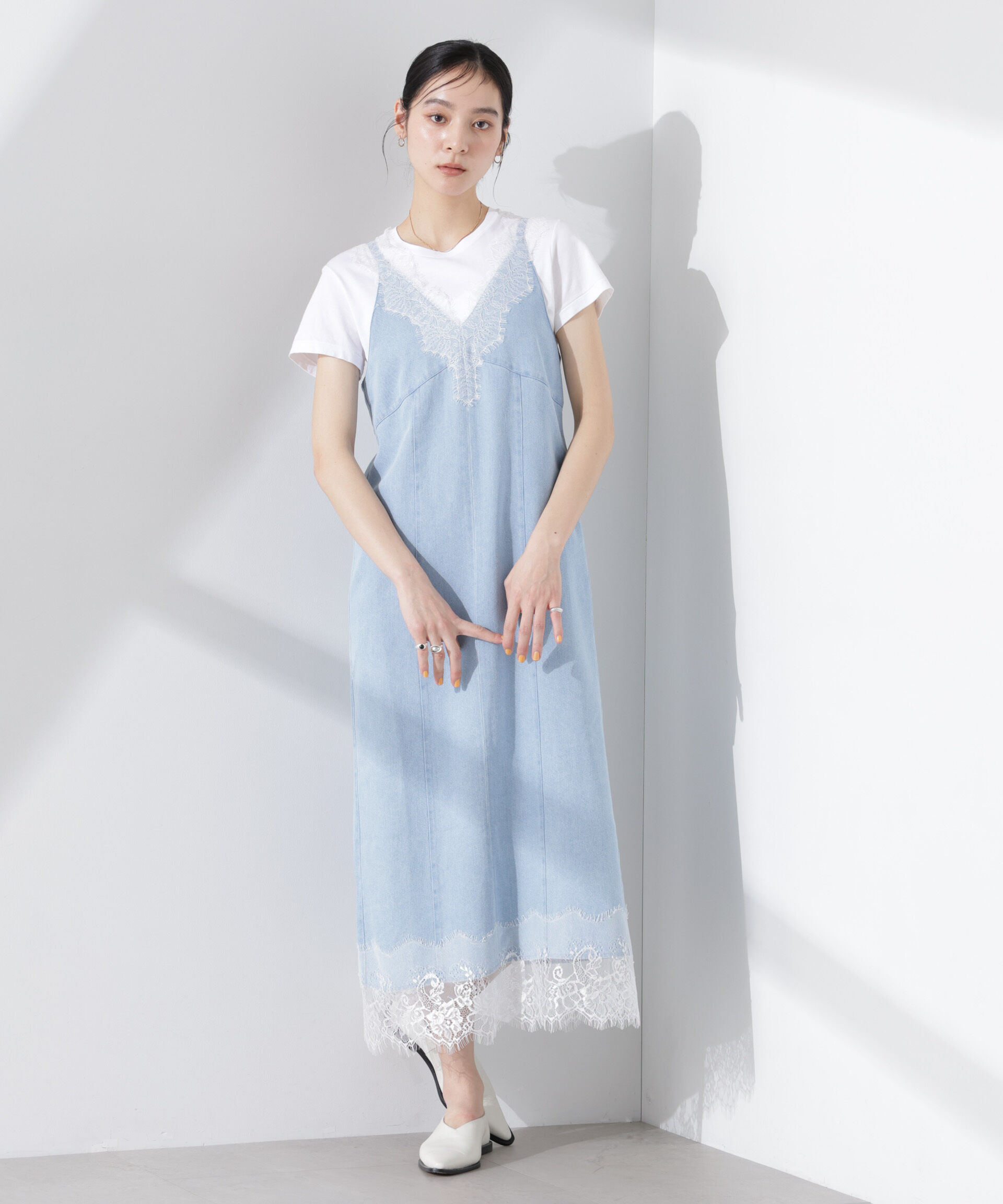 nano･universe「レースディティールデニムドレス」|ワンピース|