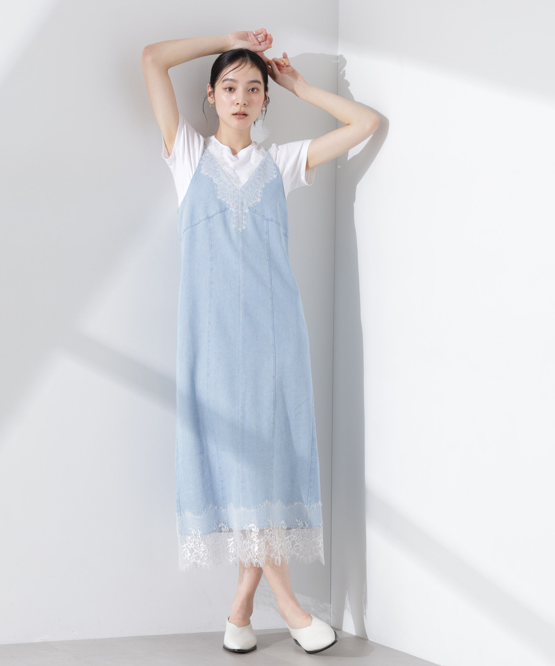 nano･universe「レースディティールデニムドレス」|ワンピース|