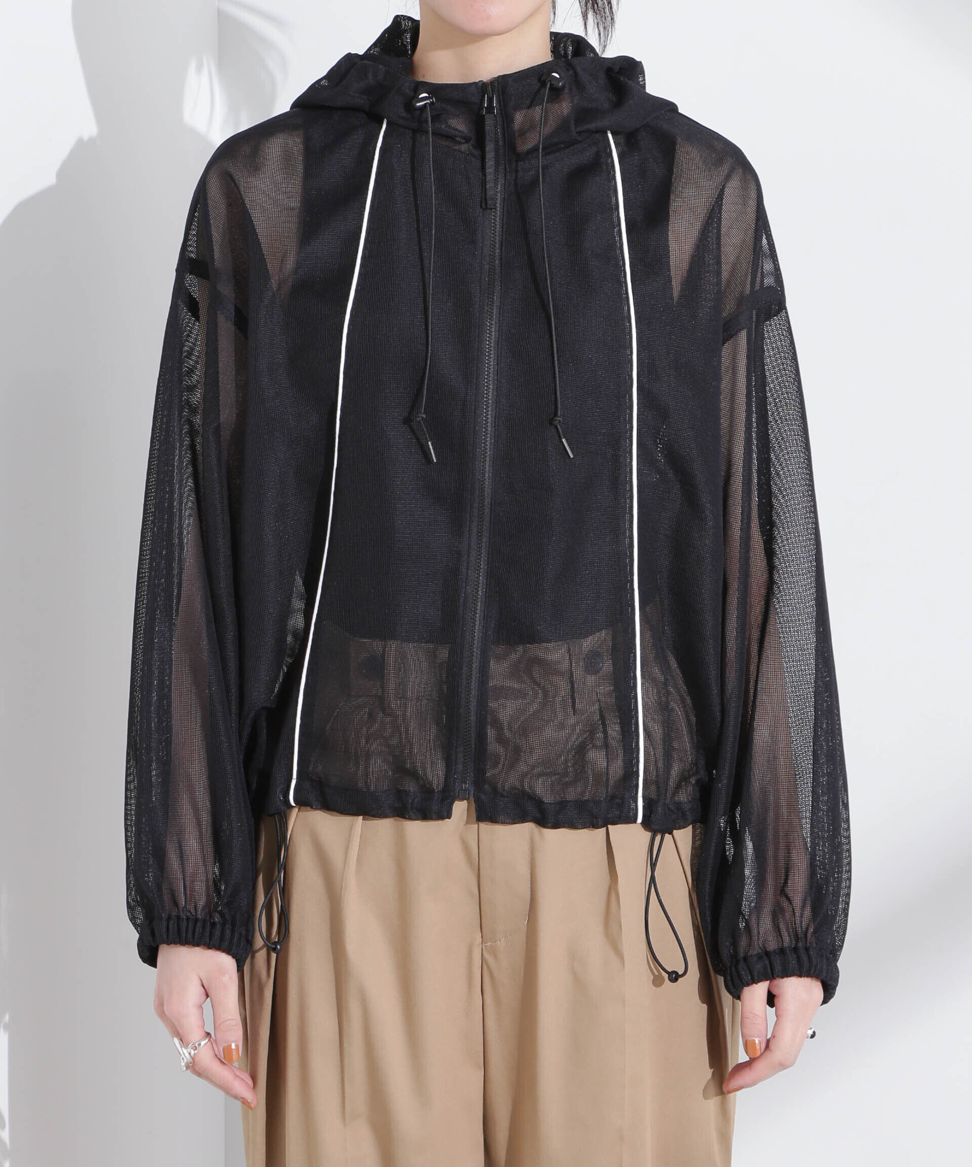 nano･universe「配色パイピングメッシュブルゾン」|ブルゾン・スタジャン|