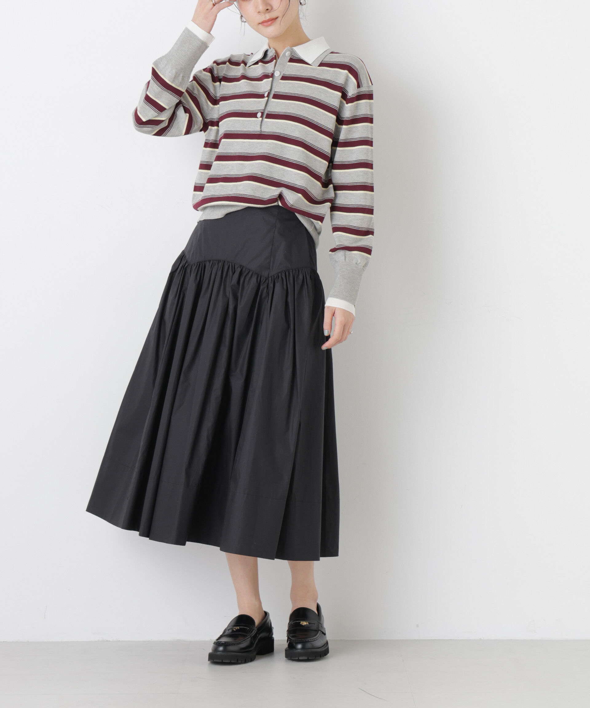 nano･universe「ローギャザーミディスカート」|スカート|ブラック