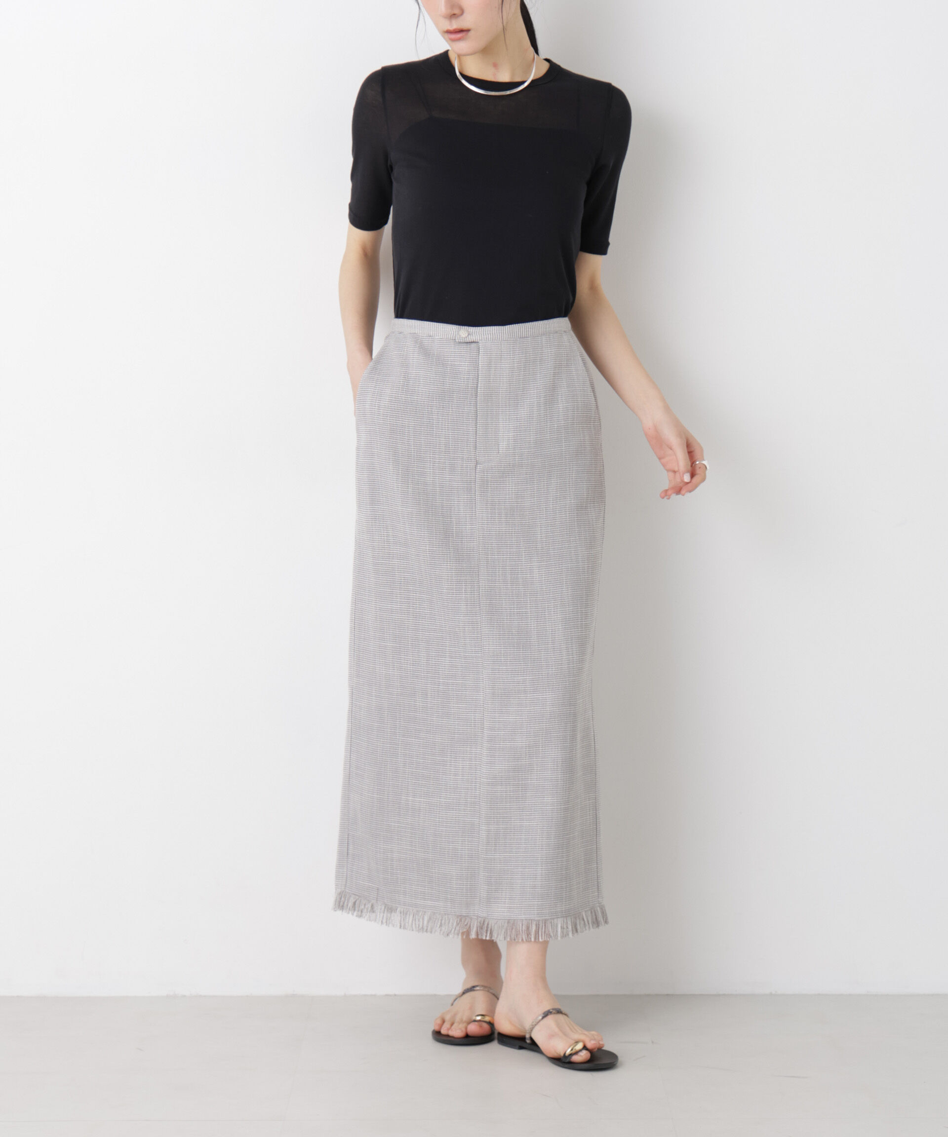 nano･universe「カラミ織りIラインスカート(セットアップ可)」|スカート|L.グレー1