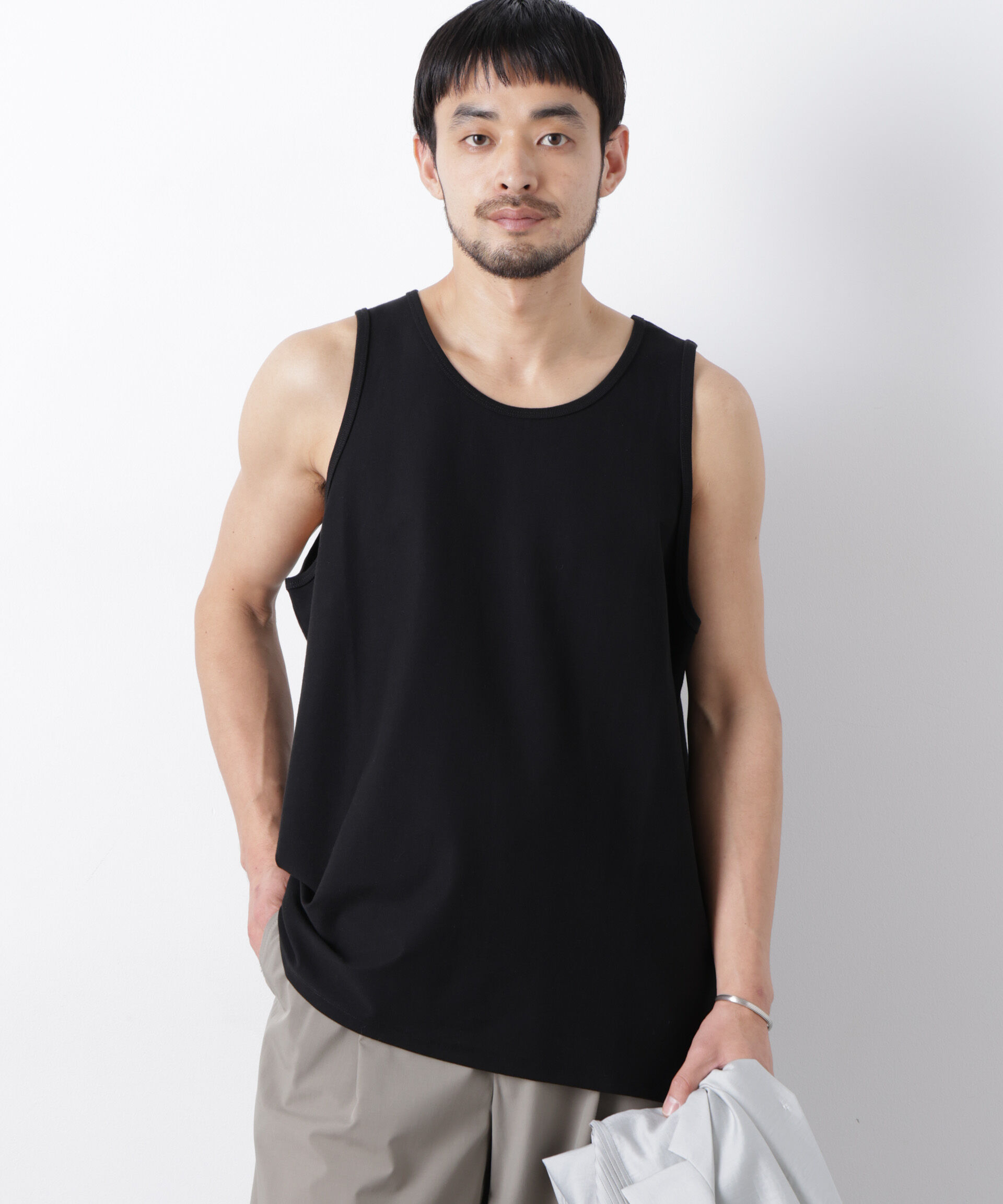 nano･universe「｢Meaningful Continuity｣coveross(R) ﾂｲﾙ調 冷感ﾌﾟﾚｰﾃｨﾝｸﾞ天竺 ﾀﾝ  」|Tシャツ・カットソー|