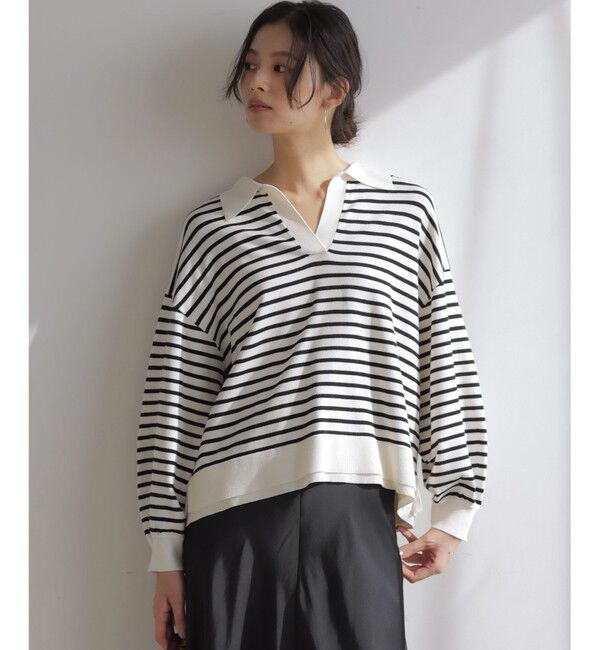 組曲「【加藤ローサさん着用】ポロ襟ストレッチニット」|ニット・セーター|ホワイト系1