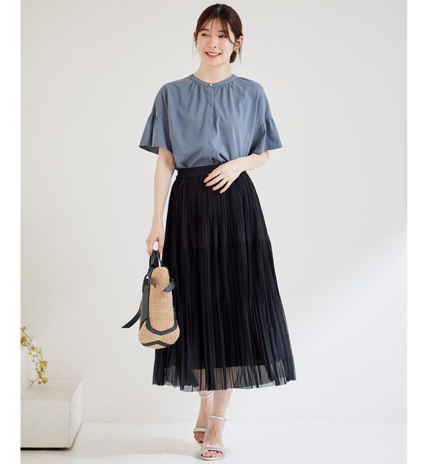 any SiS「【洗える】シアーストライププリーツ スカート」|スカート|ブラック系