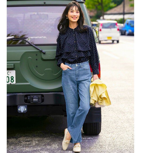 ANY SIS「センタープレスセミフレア デニム」|デニム|