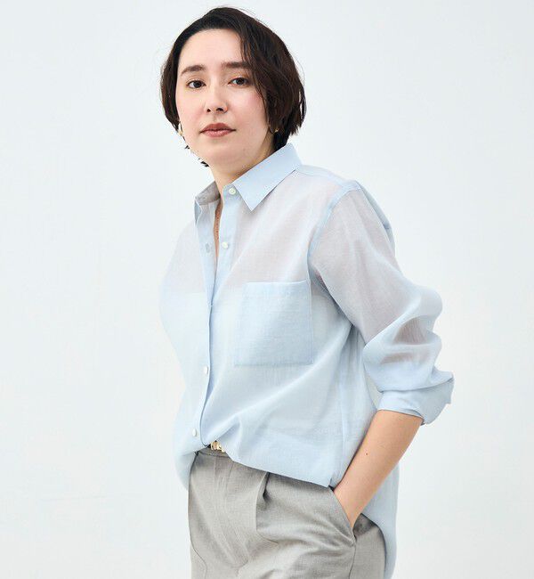NOLLEY'S sophi「ウォッシャブルシアーオーガンジー2WAYシャツ」|シャツ・ブラウス|サックス
