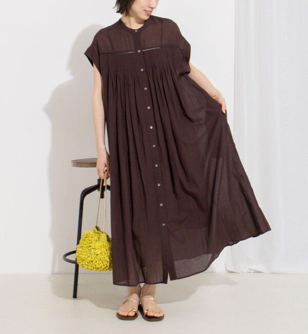NOLLEY'S「ウォッシャブル前ボタンタックギャザーワンピース」|ワンピース|ブラウン