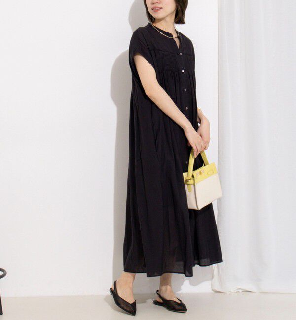 NOLLEY'S「ウォッシャブル前ボタンタックギャザーワンピース」|ワンピース|ブラック
