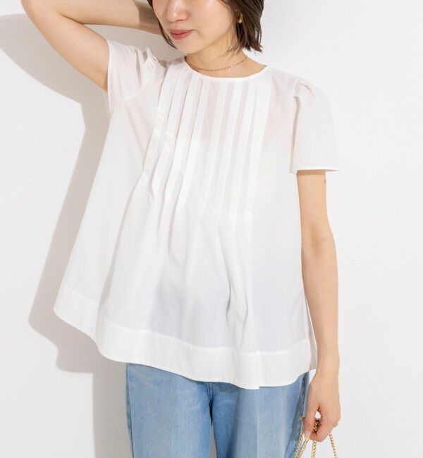 NOLLEY'S「《セットアップ対応》ウォッシャブルアクティブストレッチタックブラウス」|シャツ・ブラウス|オフホワイト