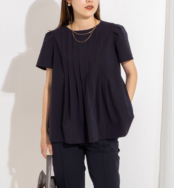 NOLLEY'S「《セットアップ対応》ウォッシャブルアクティブストレッチタックブラウス」|シャツ・ブラウス|ネイビー