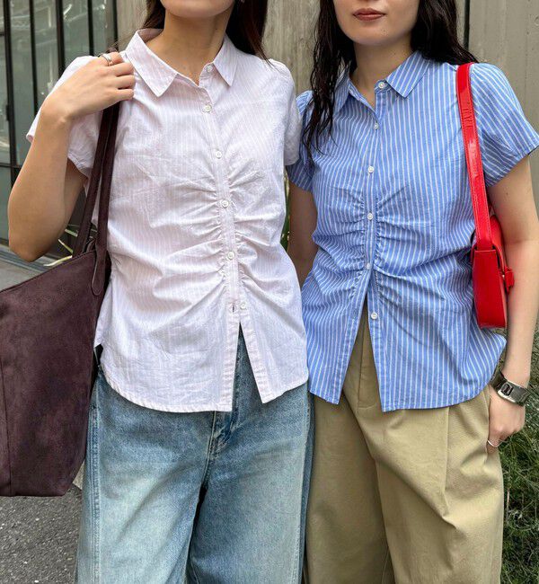 fredy emue「フロントギャザーちび袖ブラウス」|シャツ・ブラウス|ピンク系その他