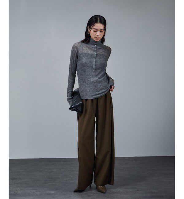 SALON adam et rope'「GREENWOOLサイドベロアラインパンツ［ストレッチ・接触冷感・防シワ］」|チノ|