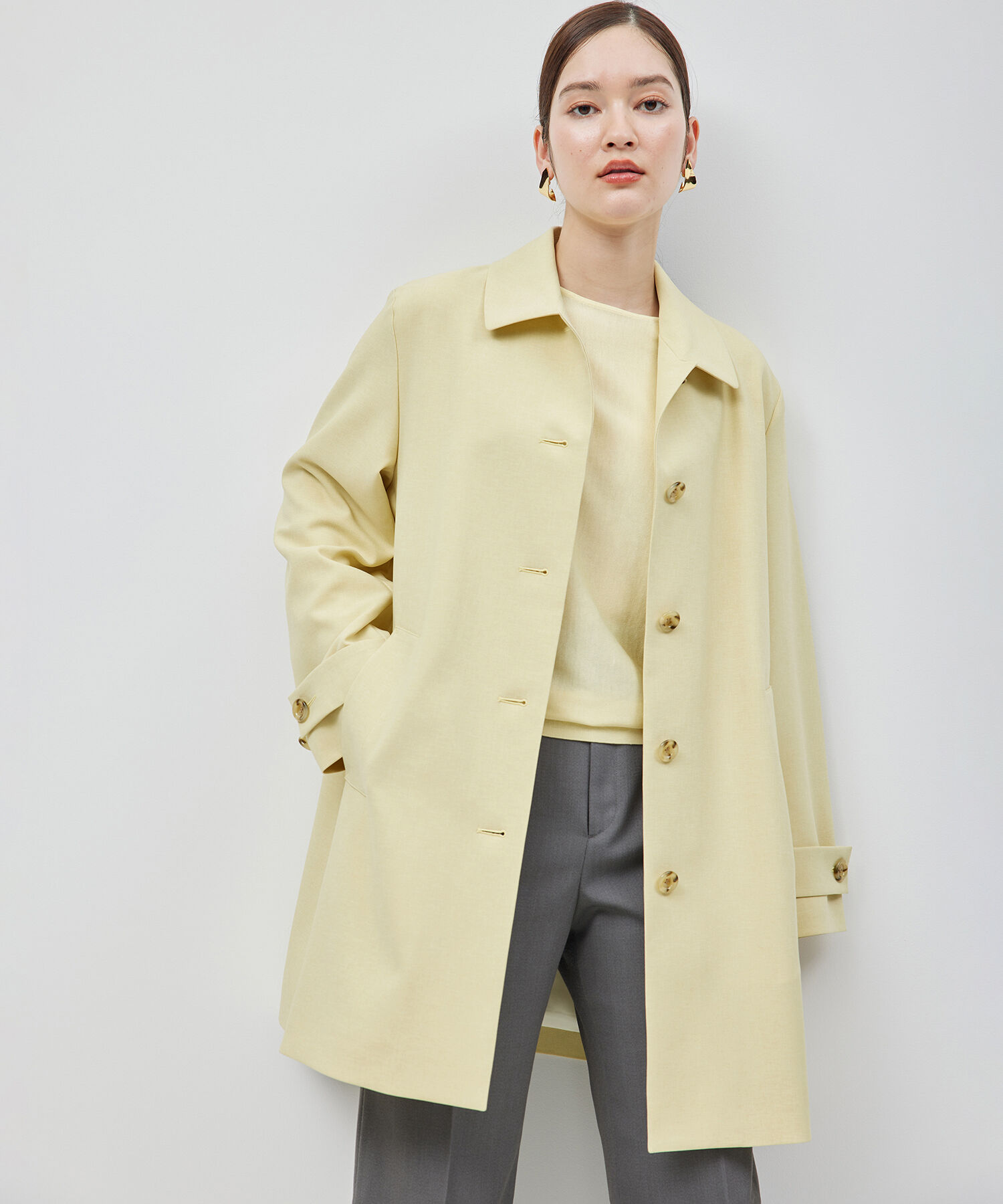 ROPE「ミドル丈ステンカラーコート《軽量・しわになりにくい・ストレッチ素材》」|ステンカラーコート|クリーム(83)