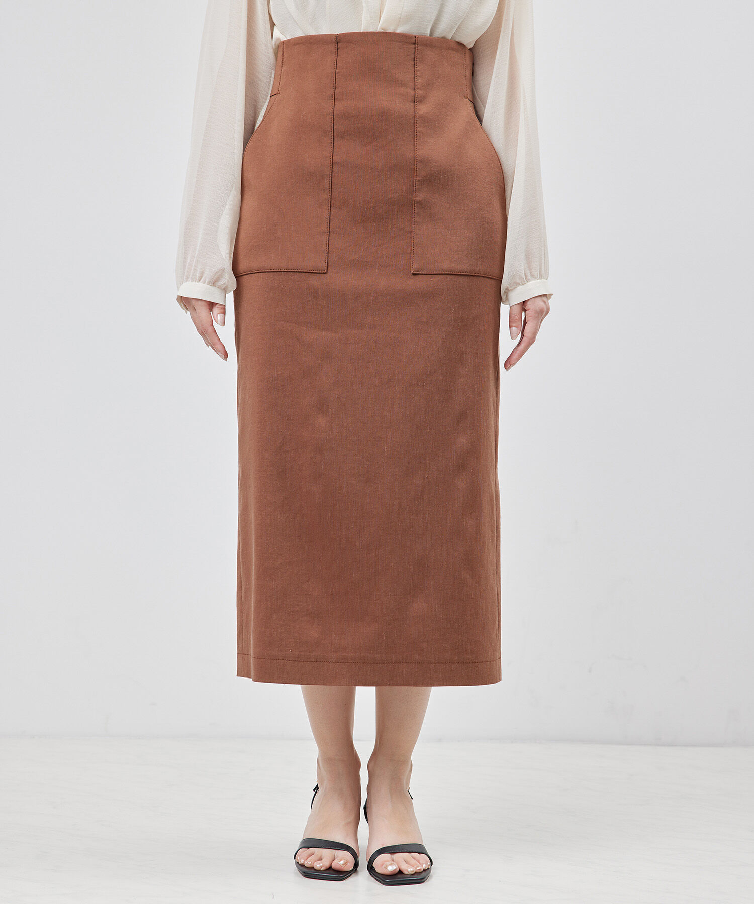 ROPE「リネンストレッチポケット付きタイトスカート/24SS【一部WEB限定】【雑誌掲載】【メディア掲載】」|スカート|