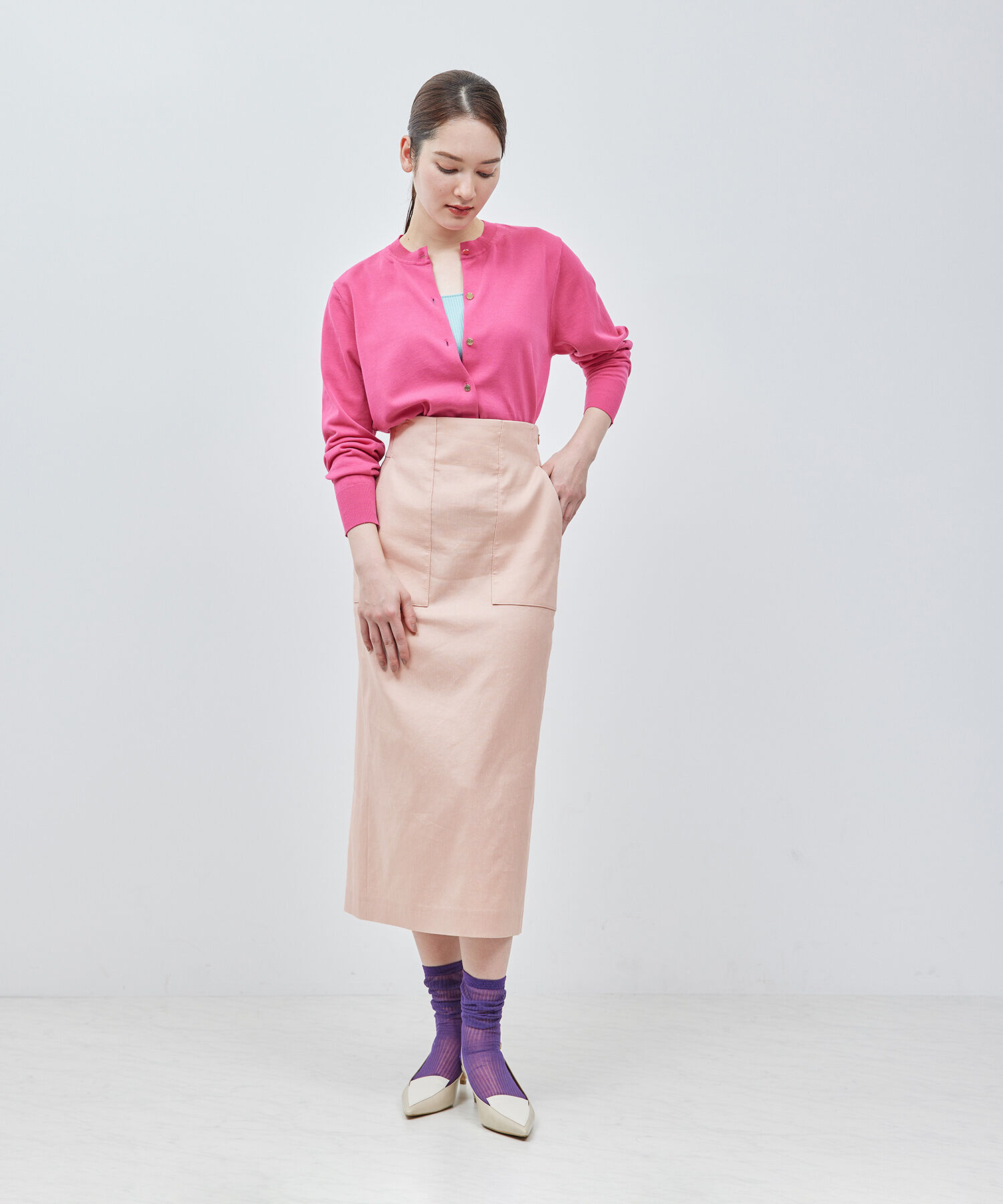 ROPE「リネンストレッチポケット付きタイトスカート/24SS【一部WEB限定】【雑誌掲載】【メディア掲載】」|スカート|