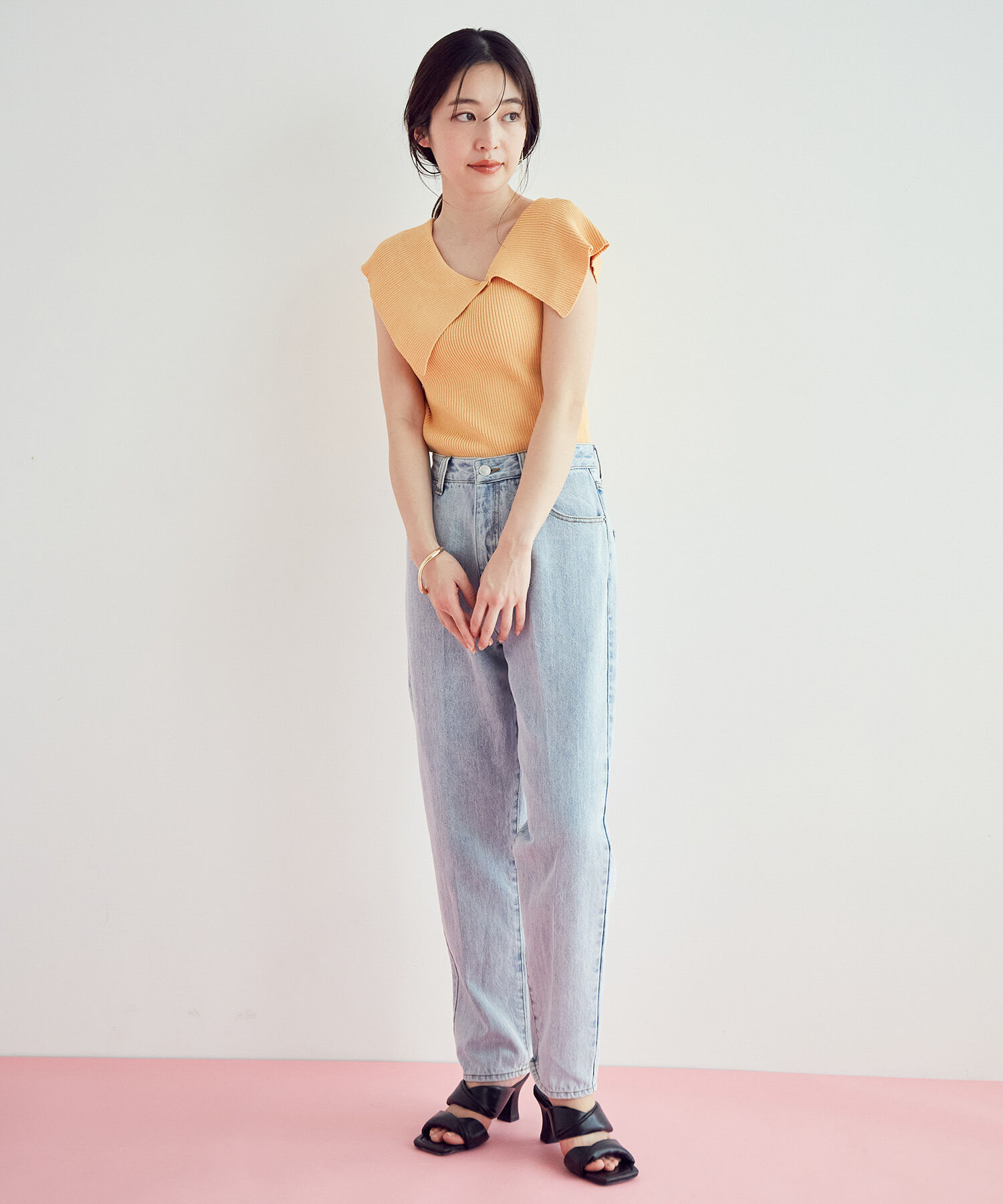 VIS「アシンメトリービッグカラーノースリーブニット【sustainable】」|Tシャツ・カットソー|