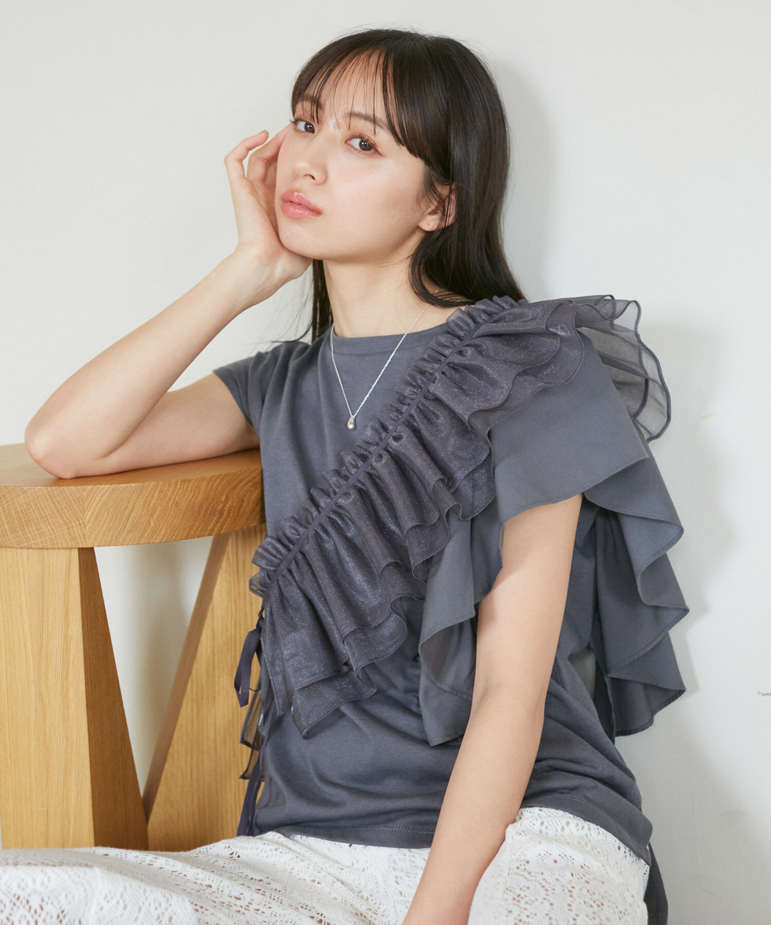 VIS「【SET】サッシュ付きフリルドッキングプルオーバー」|Tシャツ・カットソー|
