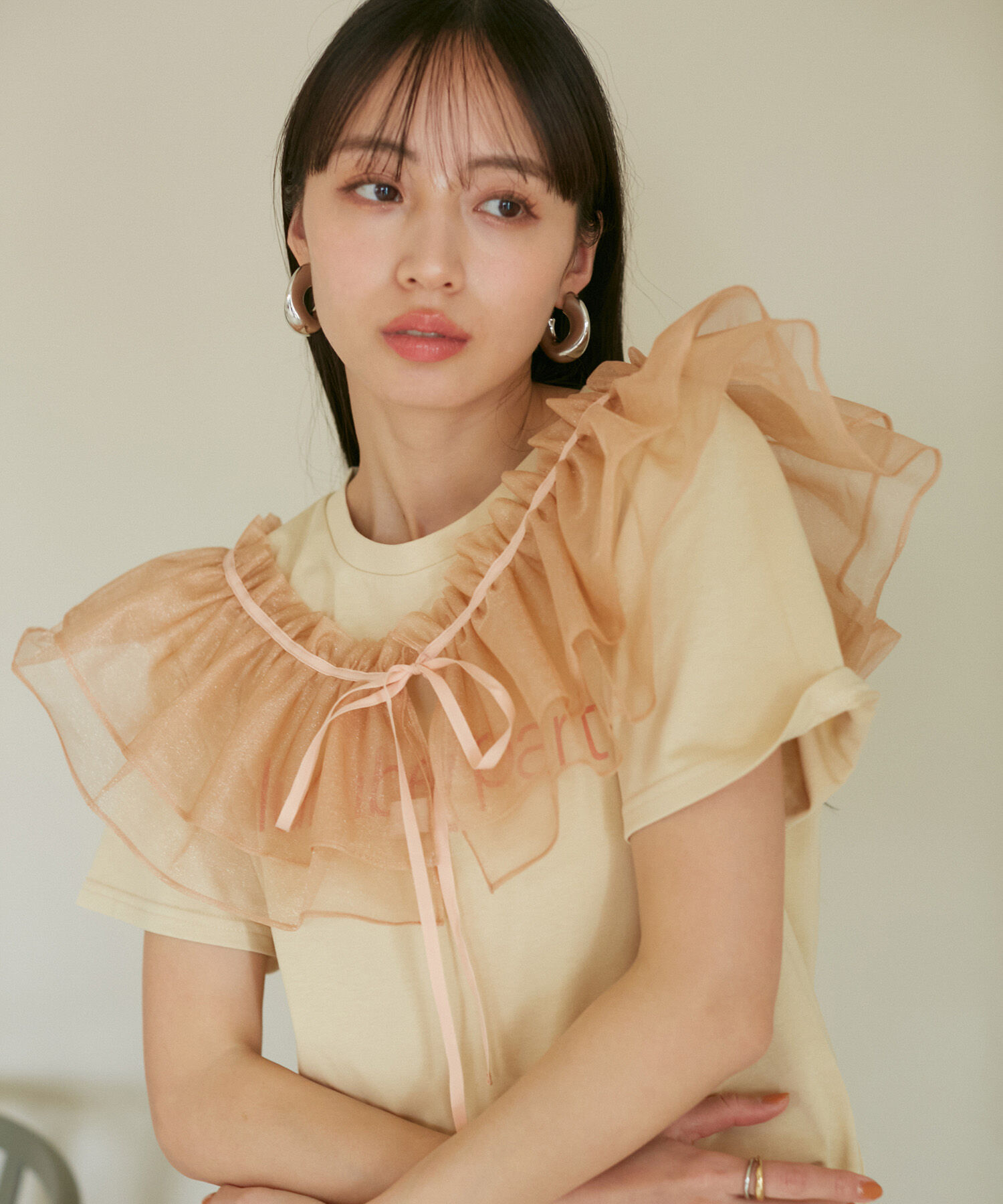 VIS「【SET】サッシュ付きフリルドッキングプルオーバー」|Tシャツ・カットソー|