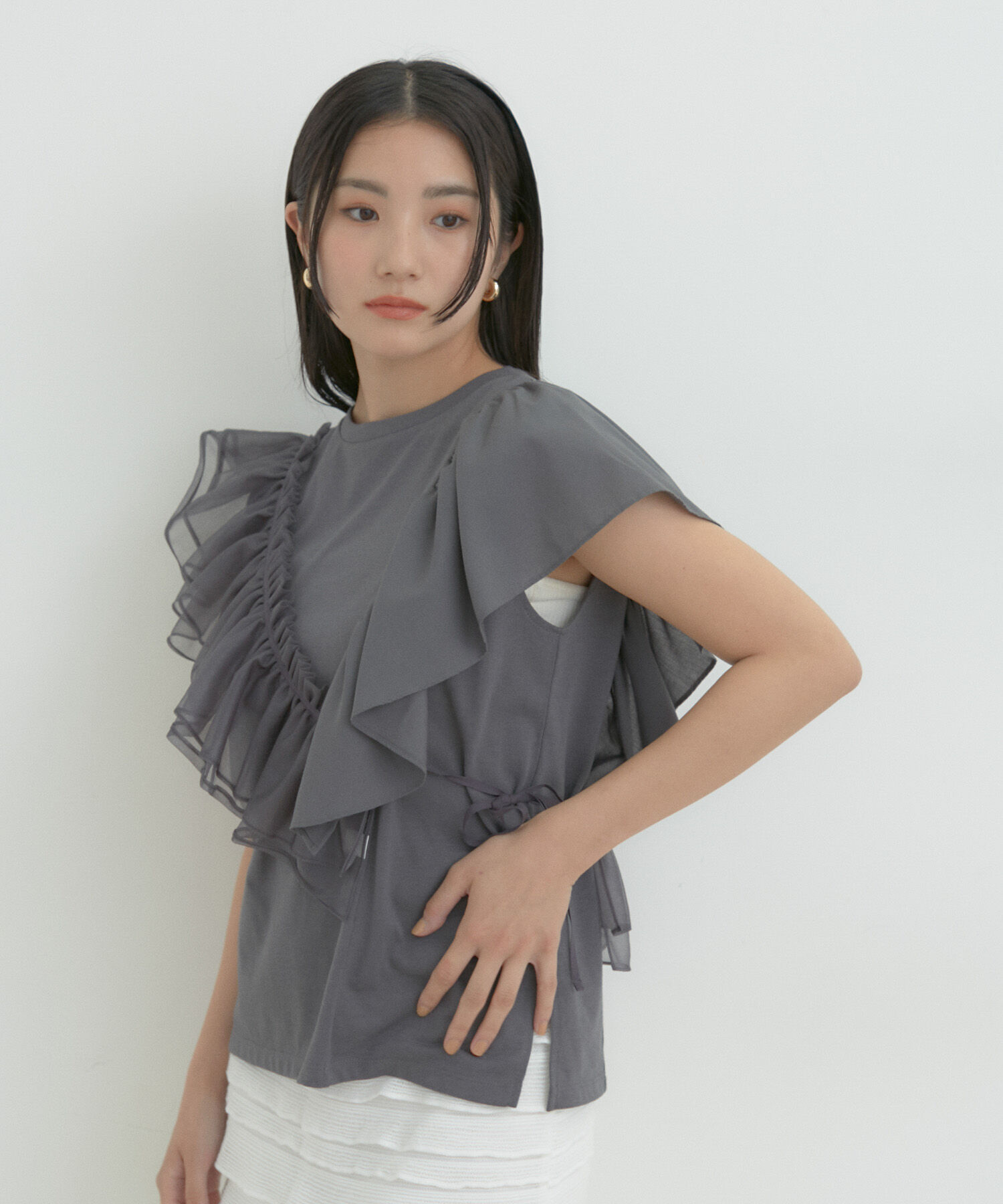 VIS「【SET】サッシュ付きフリルドッキングプルオーバー」|Tシャツ・カットソー|