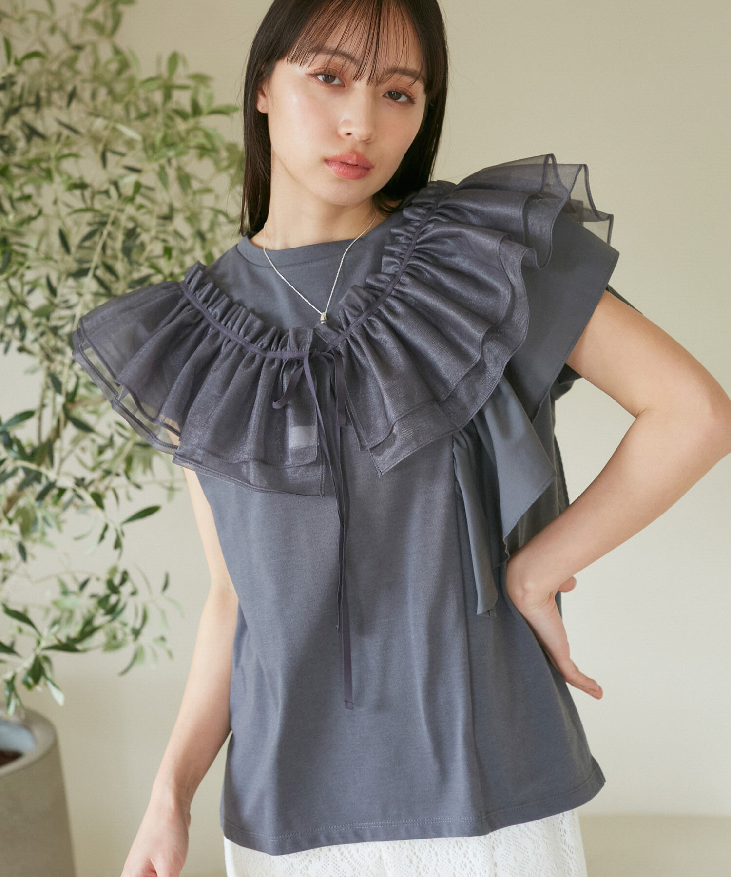 VIS「【SET】サッシュ付きフリルドッキングプルオーバー」|Tシャツ・カットソー|