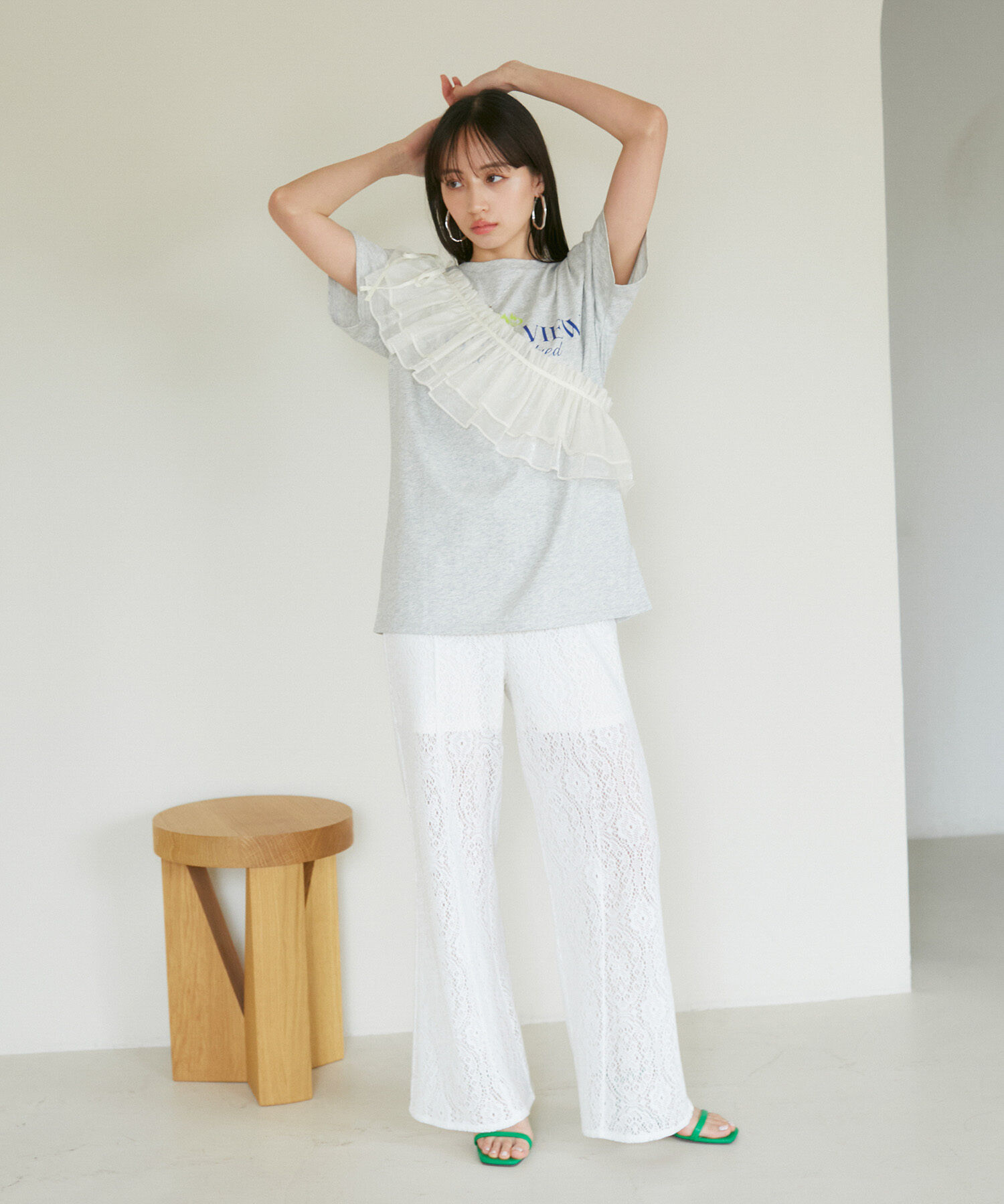 VIS「【SET】サッシュ付きフリルドッキングプルオーバー」|Tシャツ・カットソー|