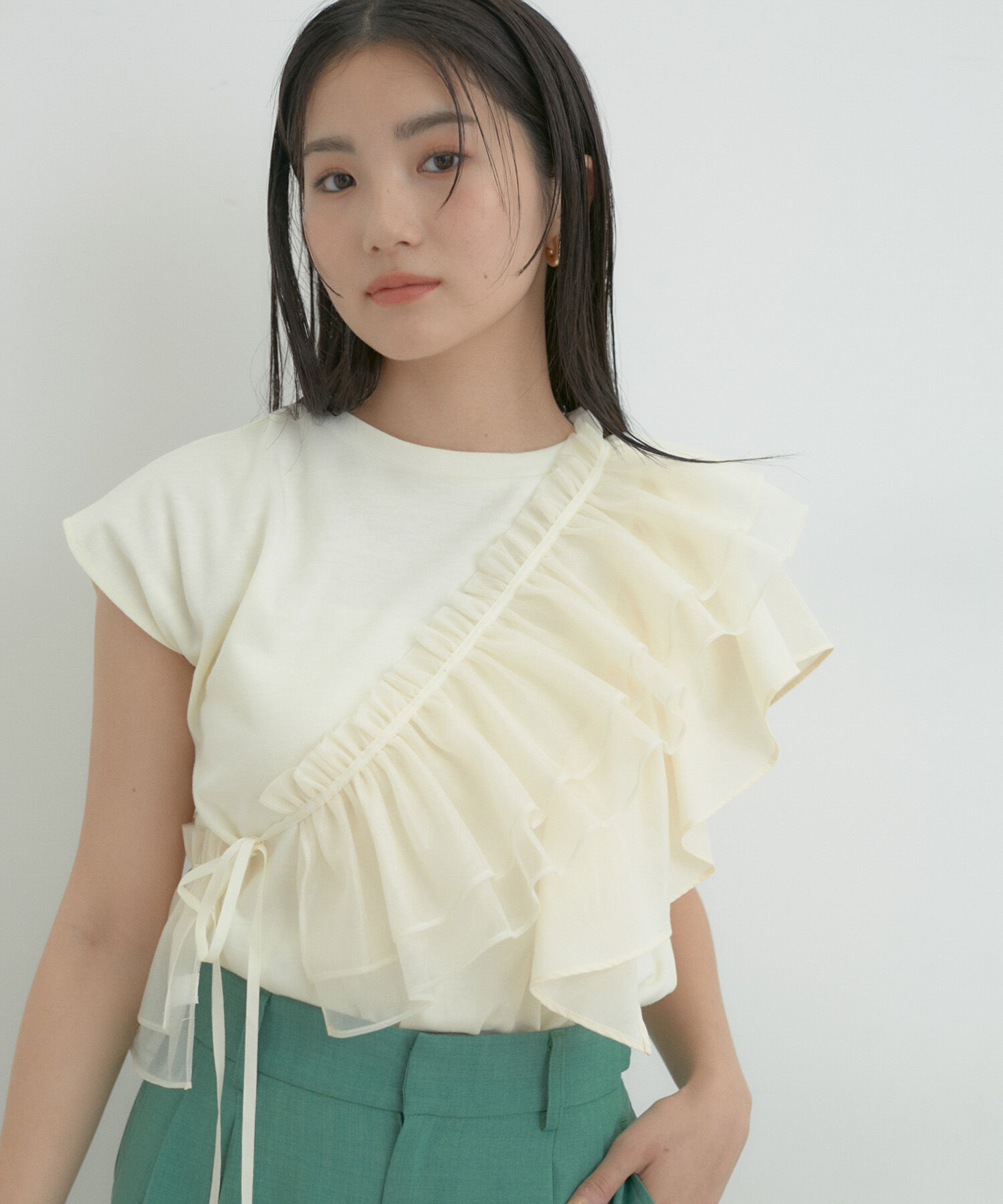 VIS「【SET】サッシュ付きフリルドッキングプルオーバー」|Tシャツ・カットソー|