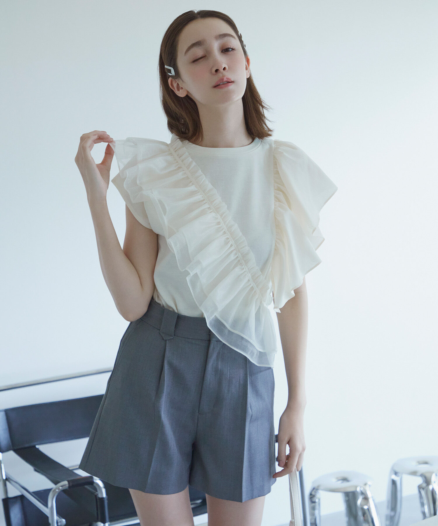 VIS「【SET】サッシュ付きフリルドッキングプルオーバー」|Tシャツ・カットソー|