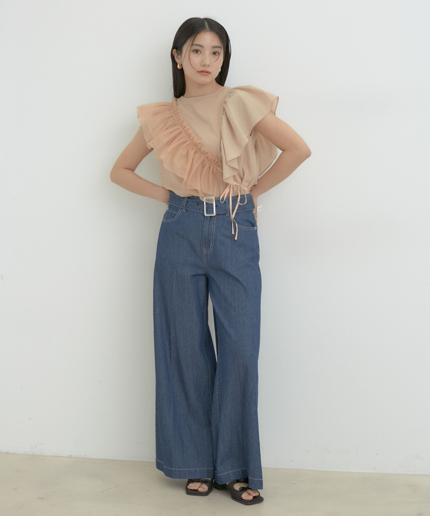 VIS「【SET】サッシュ付きフリルドッキングプルオーバー」|Tシャツ・カットソー|