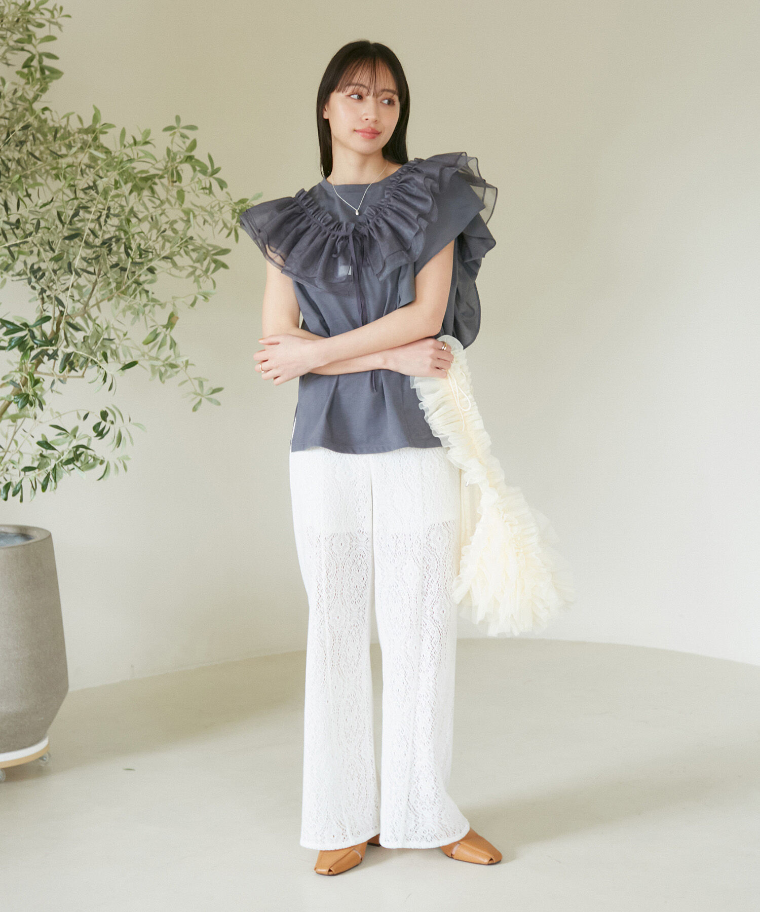 VIS「【SET】サッシュ付きフリルドッキングプルオーバー」|Tシャツ・カットソー|