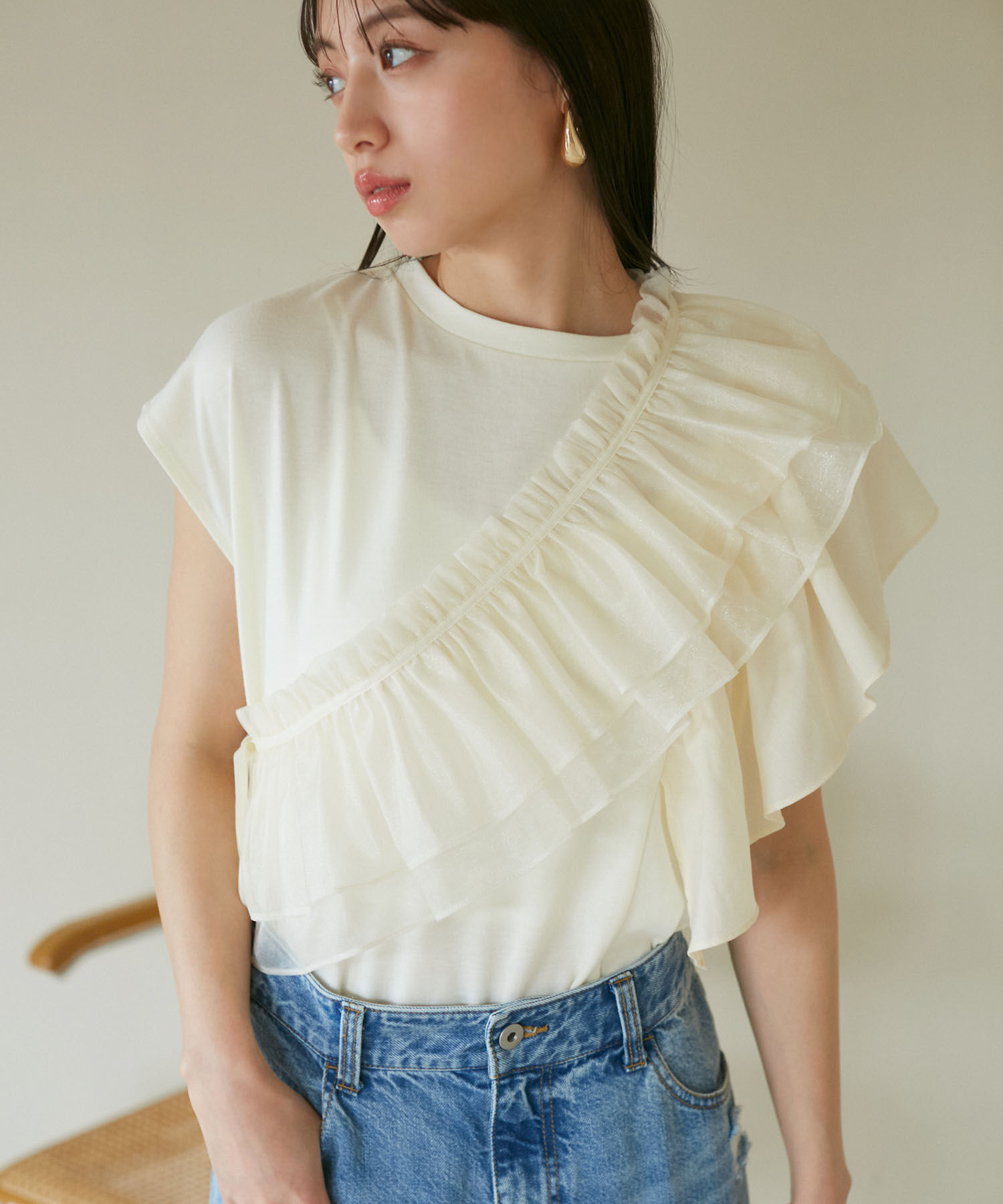 VIS「【SET】サッシュ付きフリルドッキングプルオーバー」|Tシャツ・カットソー|