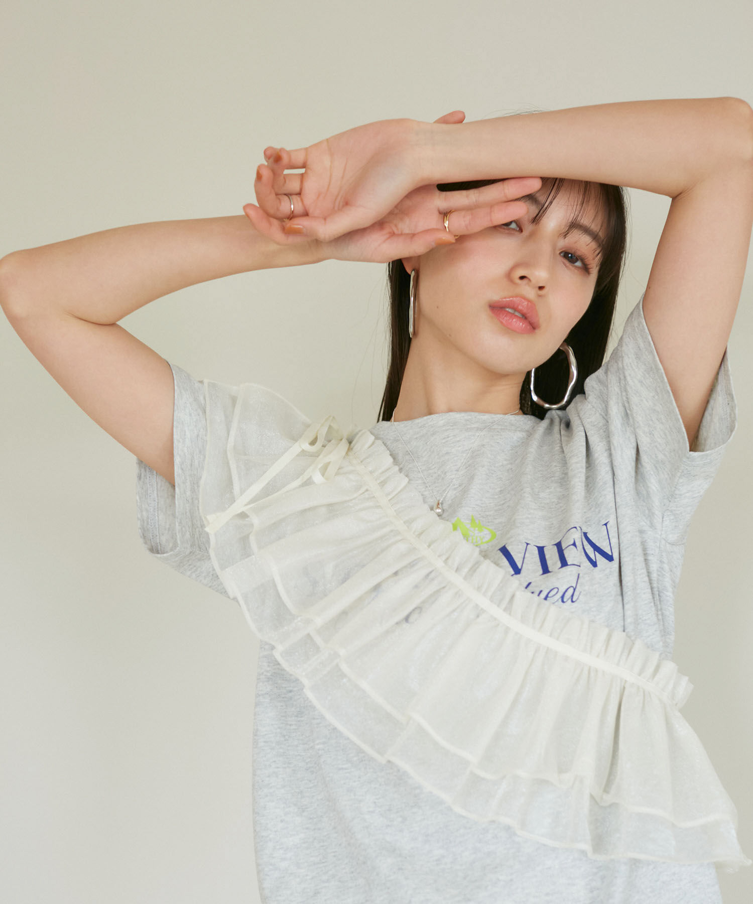 VIS「【SET】サッシュ付きフリルドッキングプルオーバー」|Tシャツ・カットソー|