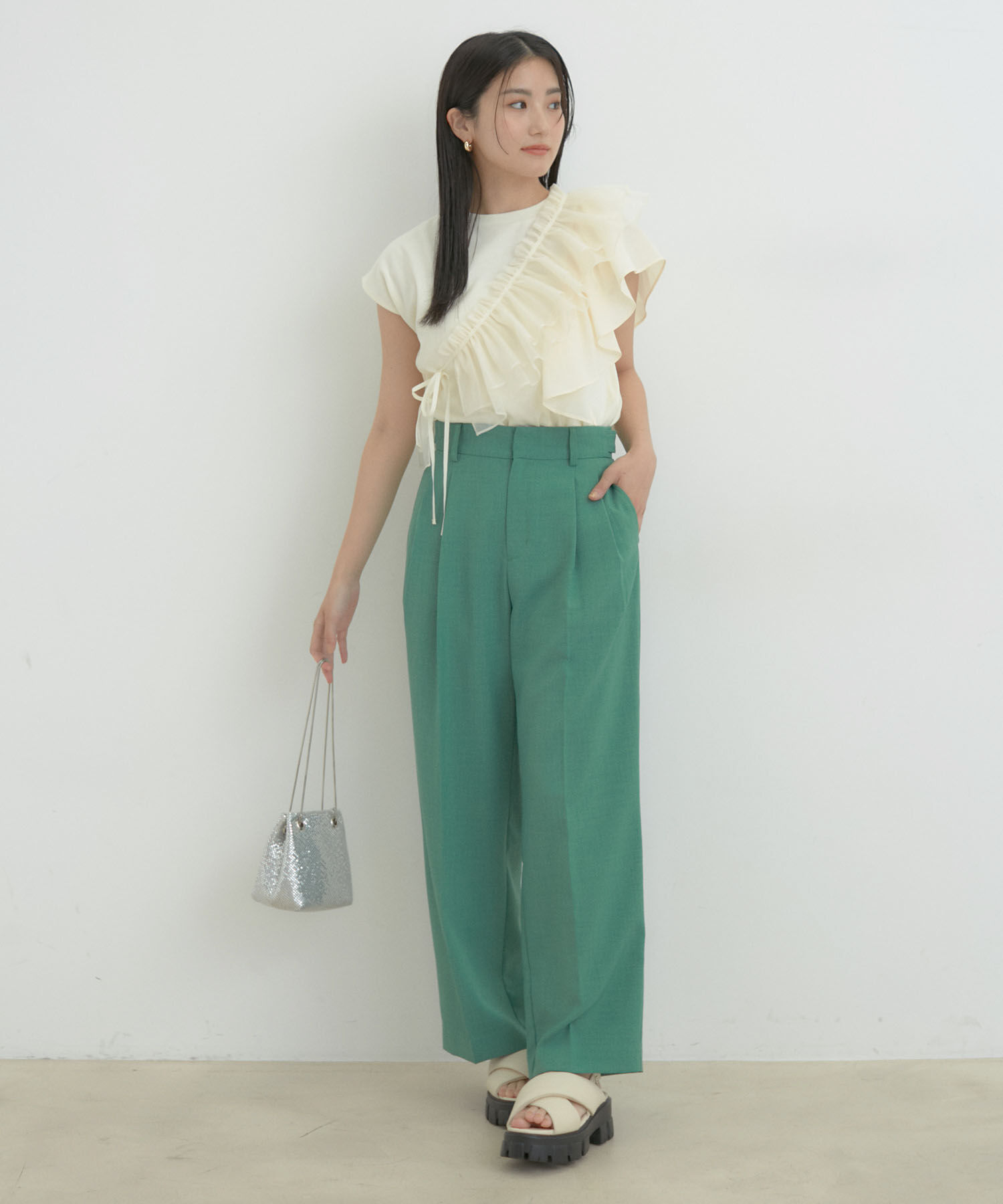 VIS「【SET】サッシュ付きフリルドッキングプルオーバー」|Tシャツ・カットソー|