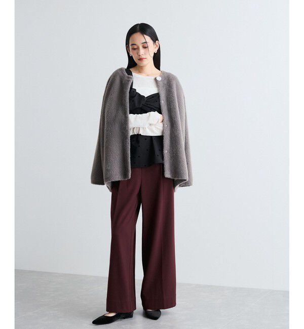 VIS「【美warm】ストレッチ釦付きワイドパンツ/スラックス【アンチピリング/防シワ/洗える】」|チノ|