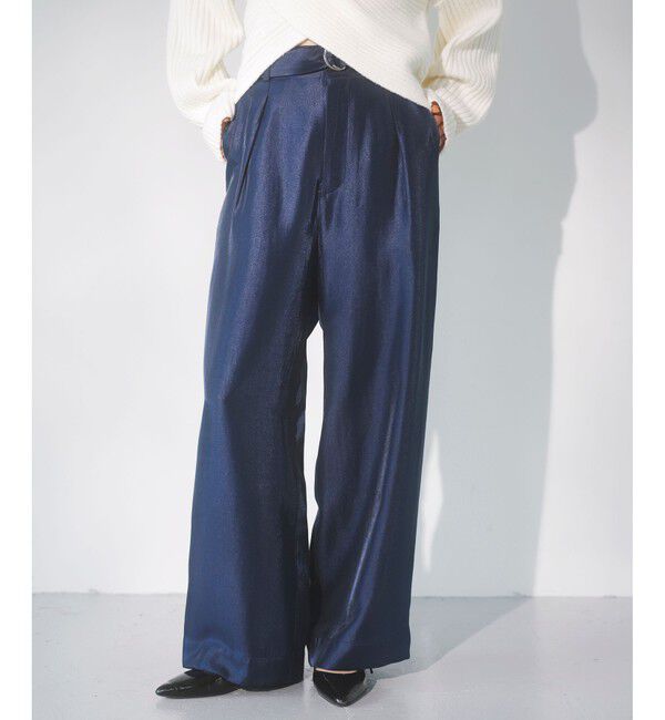 VIS「【洗える】シャイニーワンタックワイドパンツ」|チノ|ネイビー(40)