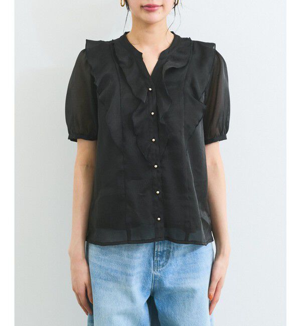 VIS「【洗える】シアーラッフル半袖ブラウス」|シャツ・ブラウス|