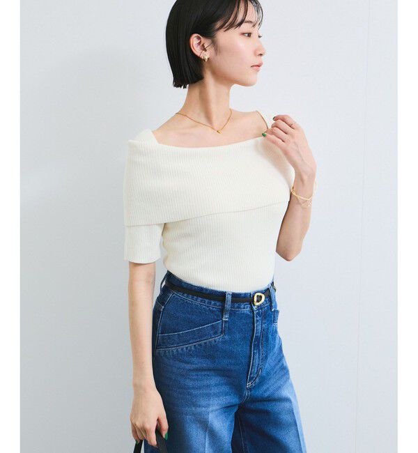 VIS「【アンチピリング/UVケア/洗える】オフショルハーフスリーブニット」|ニット・セーター|