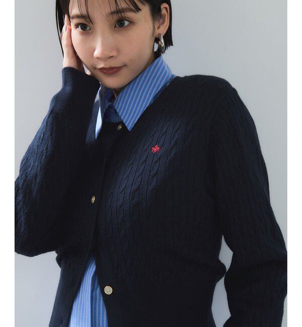 VIS「【POLO BCS】VIS別注ミニケーブルノーカラーニットカーディガン」|カーディガン|