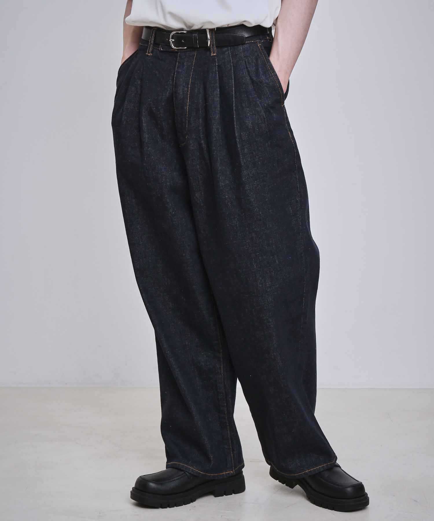 ADAM ET ROPE'「【コットンUSA】デニム 3タック ワイド スラックス / サステナブル / セットアップ対応」|デニム|