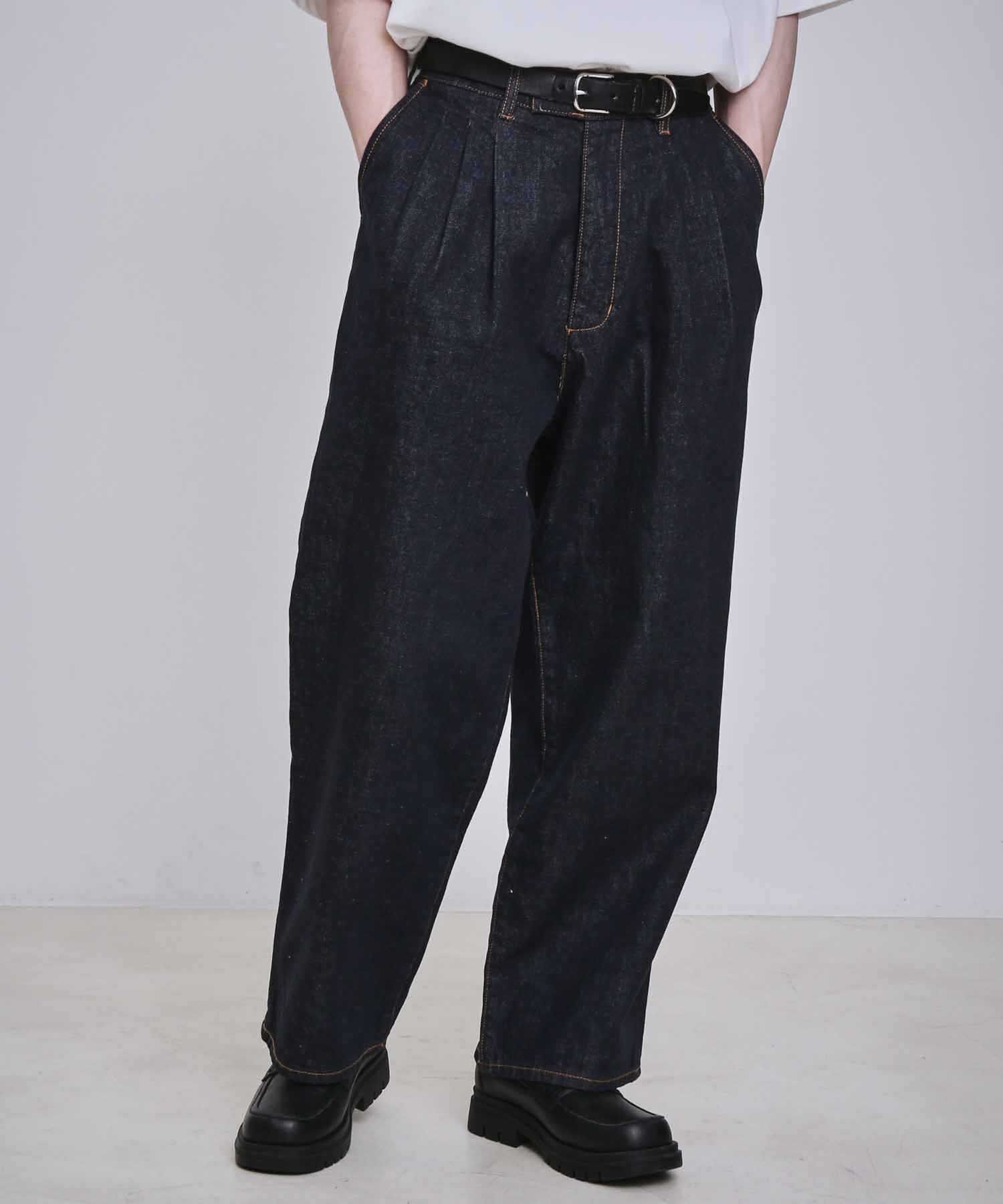 ADAM ET ROPE'「【コットンUSA】デニム 3タック ワイド スラックス / サステナブル / セットアップ対応」|デニム|