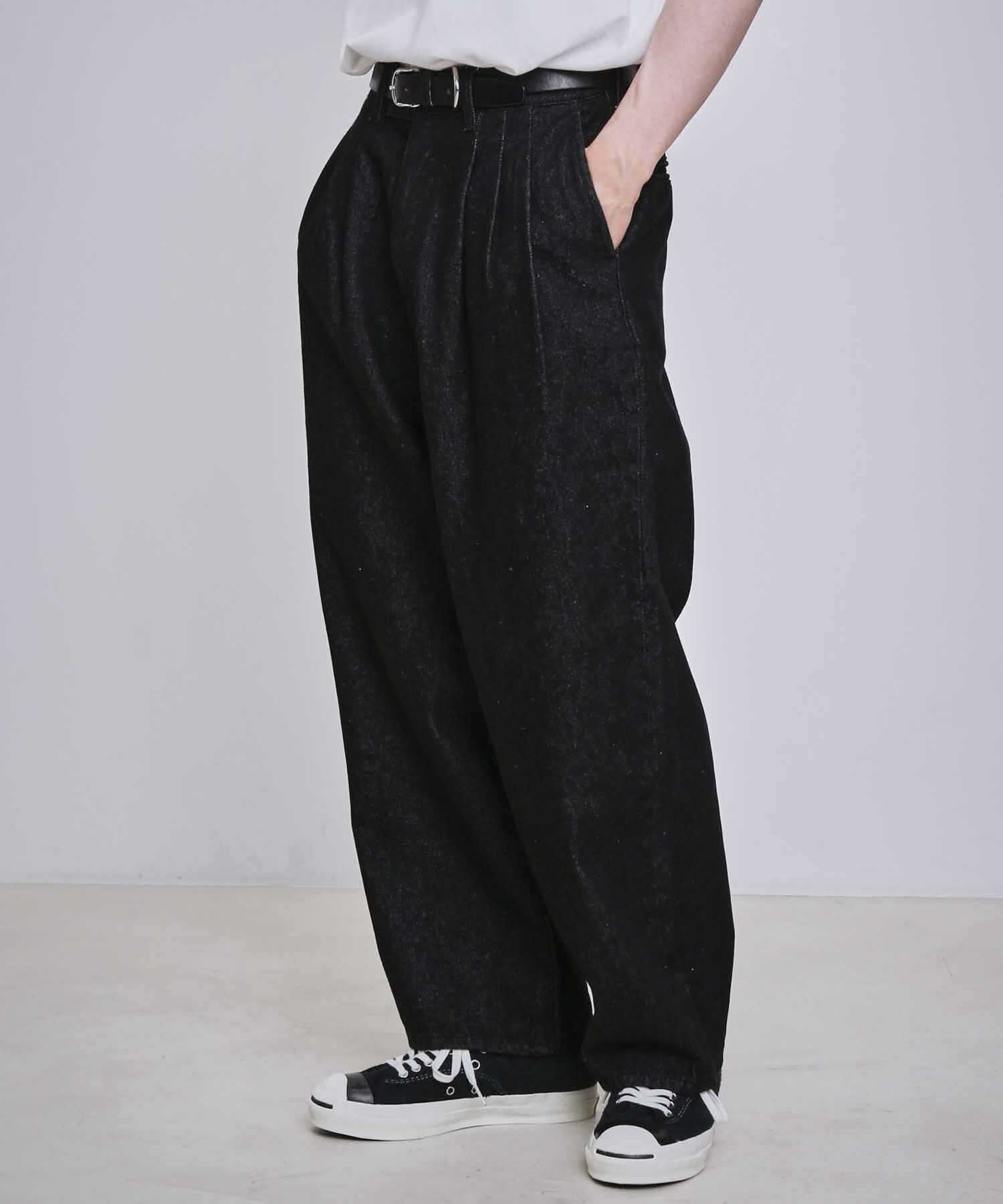 ADAM ET ROPE'「【コットンUSA】デニム 3タック ワイド スラックス / サステナブル / セットアップ対応」|デニム|