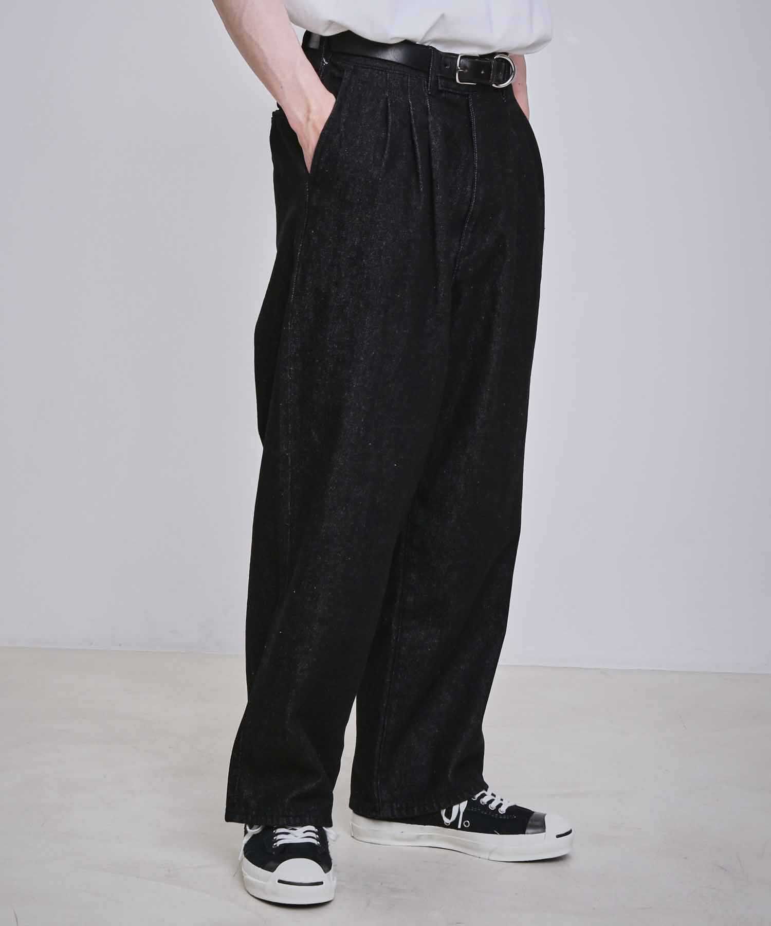 ADAM ET ROPE'「【コットンUSA】デニム 3タック ワイド スラックス / サステナブル / セットアップ対応」|デニム|