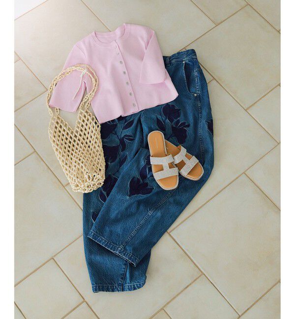 ADAM ET ROPE'「【サステナブル】エンブロイダリーハイウエストデニムパンツ」|デニム|