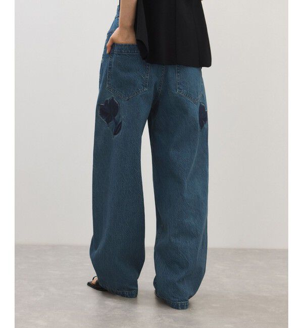 ADAM ET ROPE'「【サステナブル】エンブロイダリーハイウエストデニムパンツ」|デニム|