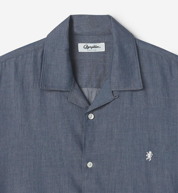 GYMPHLEX「Gymphlex | シアーインディゴ 半袖オープンカラーシャツ MEN」|シャツ・ブラウス|